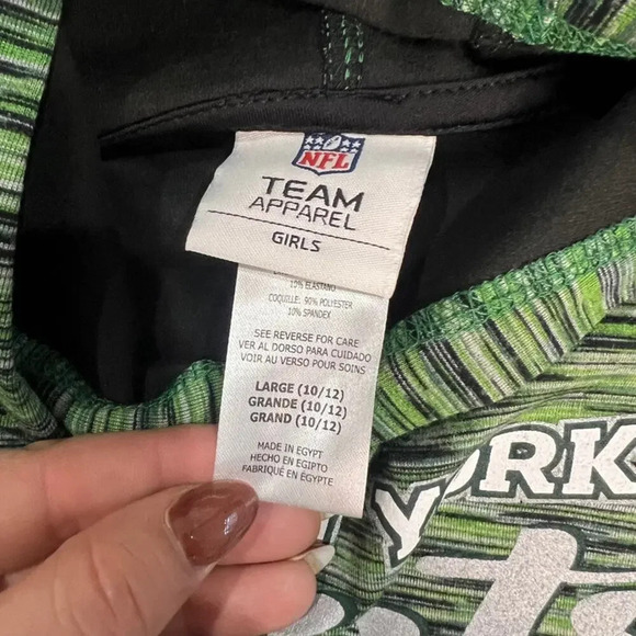 NWT NFL New York Jets Girls' Green Fleece Pullover Hoodie Size‎ Large 10-12 - Picture 2 of 3